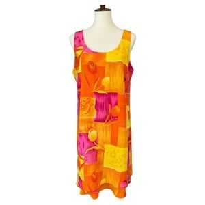 VTG Kathie Lee Collection Womens 14 Orange Floral Dress Resort Wear Artsy Y2K